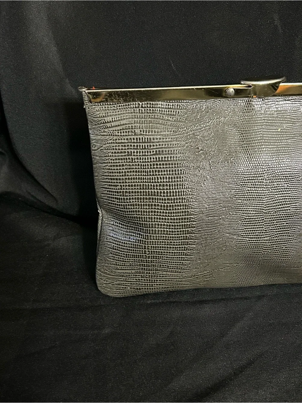Vintage Textured Grey Clutch with Gold Frame